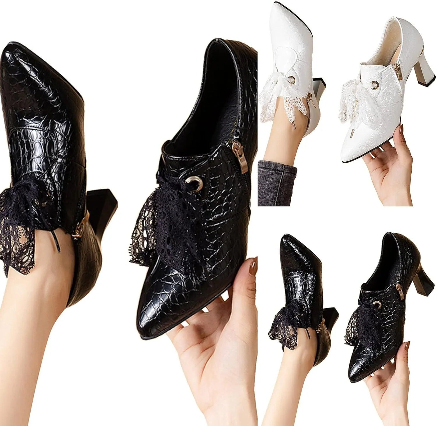 Women's Ankle Boots Lace Up Chunky Heel Loafers Pointed Toe Lightweight Comfort Booties Slip on Ladies Dress Boots Vintage Fall Winter Casual Boot