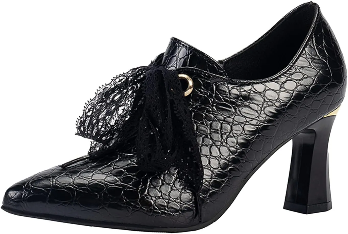Women's Ankle Boots Lace Up Chunky Heel Loafers Pointed Toe Lightweight Comfort Booties Slip on Ladies Dress Boots Vintage Fall Winter Casual Boot