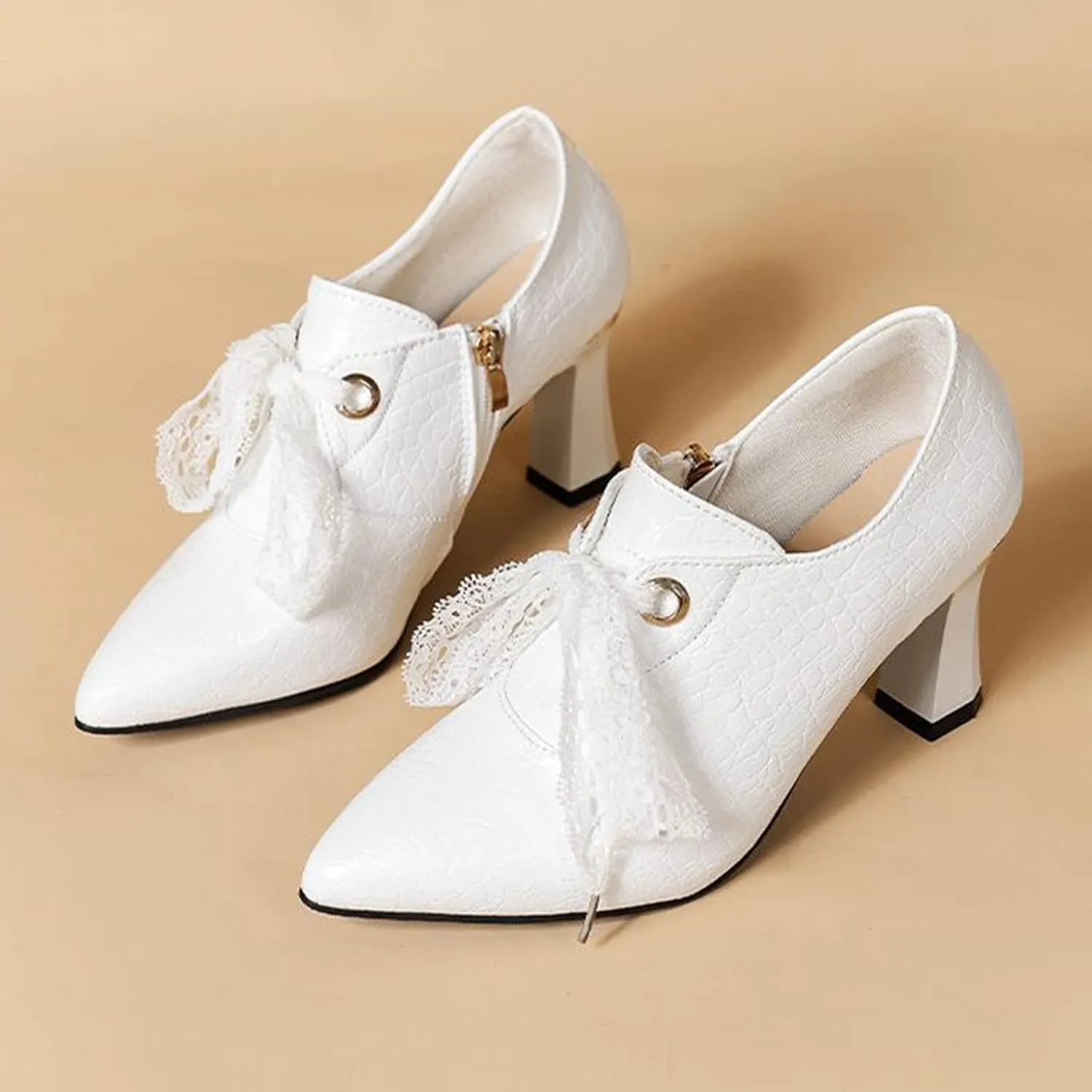 Women's Ankle Boots Lace Up Chunky Heel Loafers Pointed Toe Lightweight Comfort Booties Slip on Ladies Dress Boots Vintage Fall Winter Casual Boot
