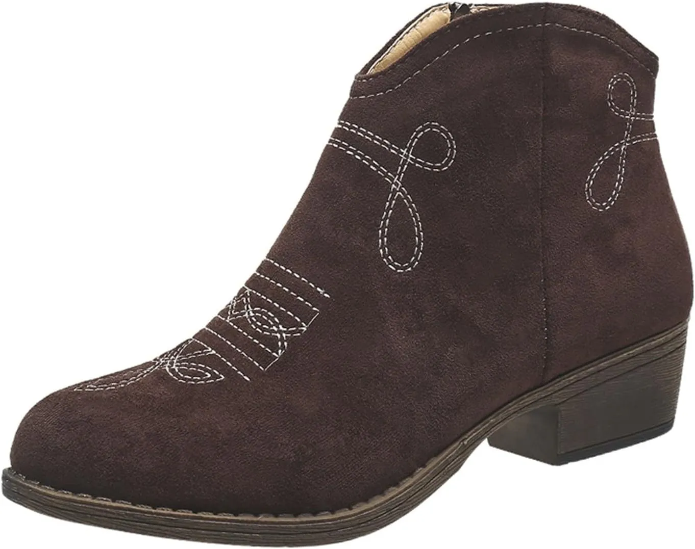 Women's Ankle Boots Low Chunky Heel Comfortable Short Fall Booties Zipper Shoes Suede Pointed Toe V Cut Chunky Mid Heels Western Cowboy Dress Short Ladies Boots
