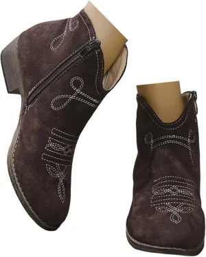 Women's Ankle Boots Low Chunky Heel Comfortable Short Fall Booties Zipper Shoes Suede Pointed Toe V Cut Chunky Mid Heels Western Cowboy Dress Short Ladies Boots