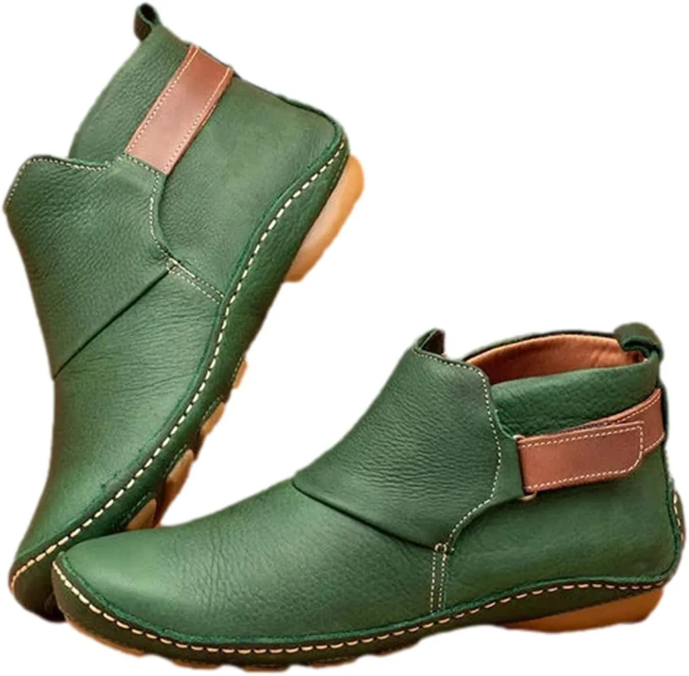 Womens Ankle Boots Low Chunky Heels Comfortable Short Fall Booties Leather Resistant Round Toe Flat Slouch Boot