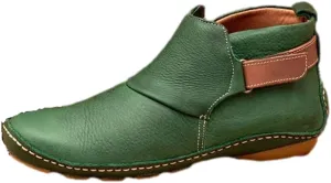 Womens Ankle Boots Low Chunky Heels Comfortable Short Fall Booties Leather Resistant Round Toe Flat Slouch Boot