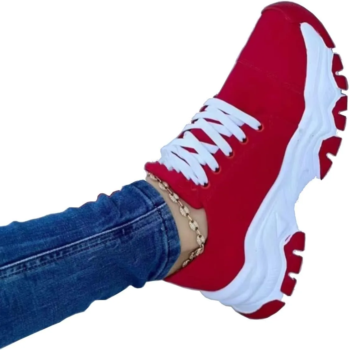 Women's Canvas Casual Shoes for Women with Platform Sole - Comfortable, Lightweight Leisure Fitness Shoes | Non-Slip Breathable Casual Shoes for Work,Red,37