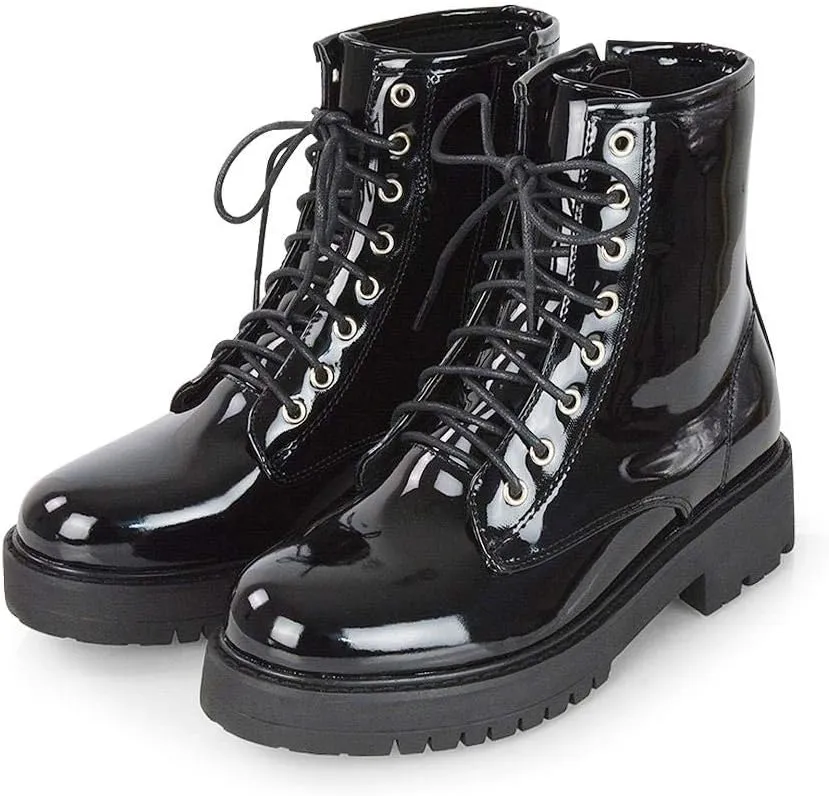 Womens Chunky Ankle Boots Ladies Lace Up Zipper Platform Casual Faux Leather Biker Combat Booties Size 3-8