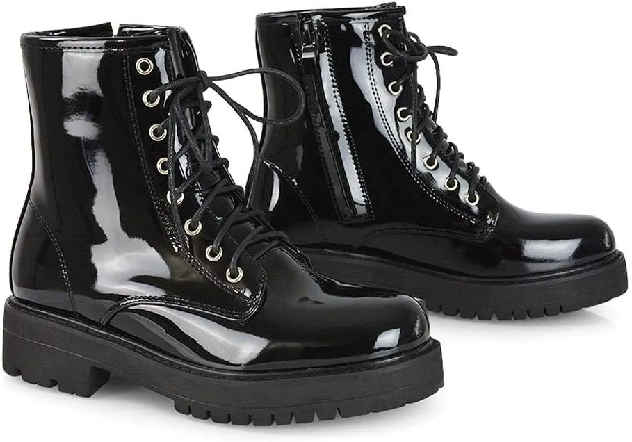 Womens Chunky Ankle Boots Ladies Lace Up Zipper Platform Casual Faux Leather Biker Combat Booties Size 3-8
