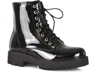 Womens Chunky Ankle Boots Ladies Lace Up Zipper Platform Casual Faux Leather Biker Combat Booties Size 3-8