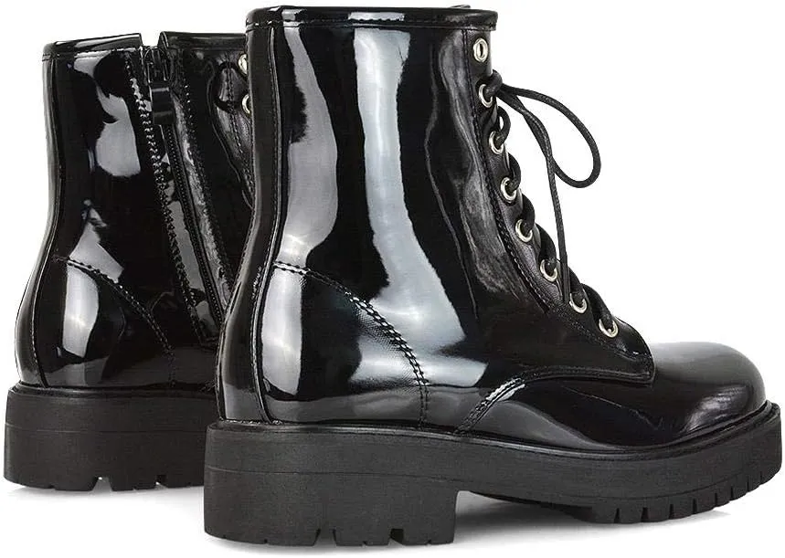 Womens Chunky Ankle Boots Ladies Lace Up Zipper Platform Casual Faux Leather Biker Combat Booties Size 3-8