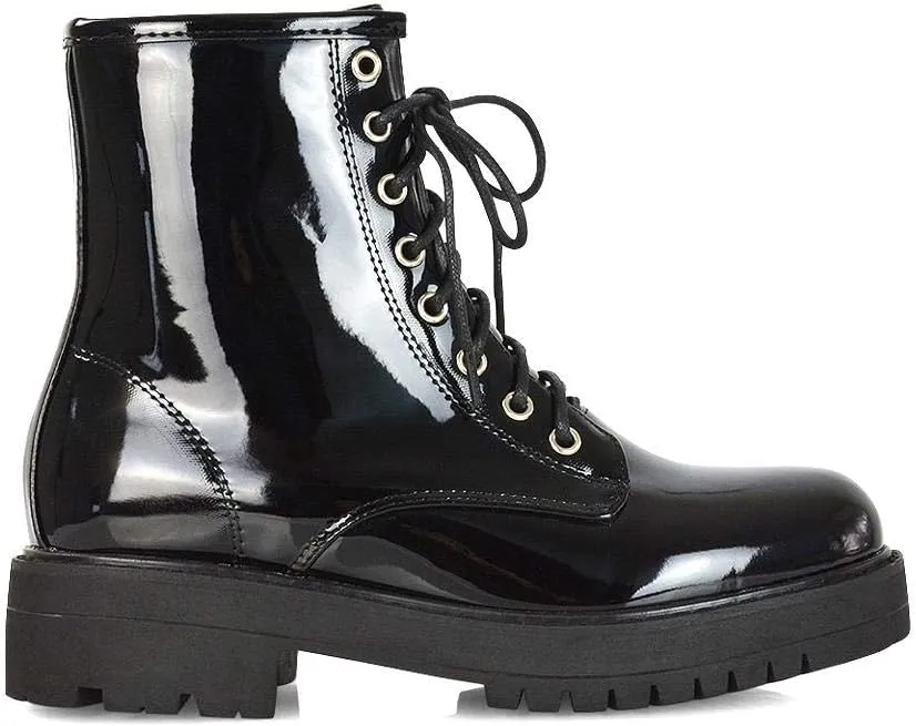 Womens Chunky Ankle Boots Ladies Lace Up Zipper Platform Casual Faux Leather Biker Combat Booties Size 3-8