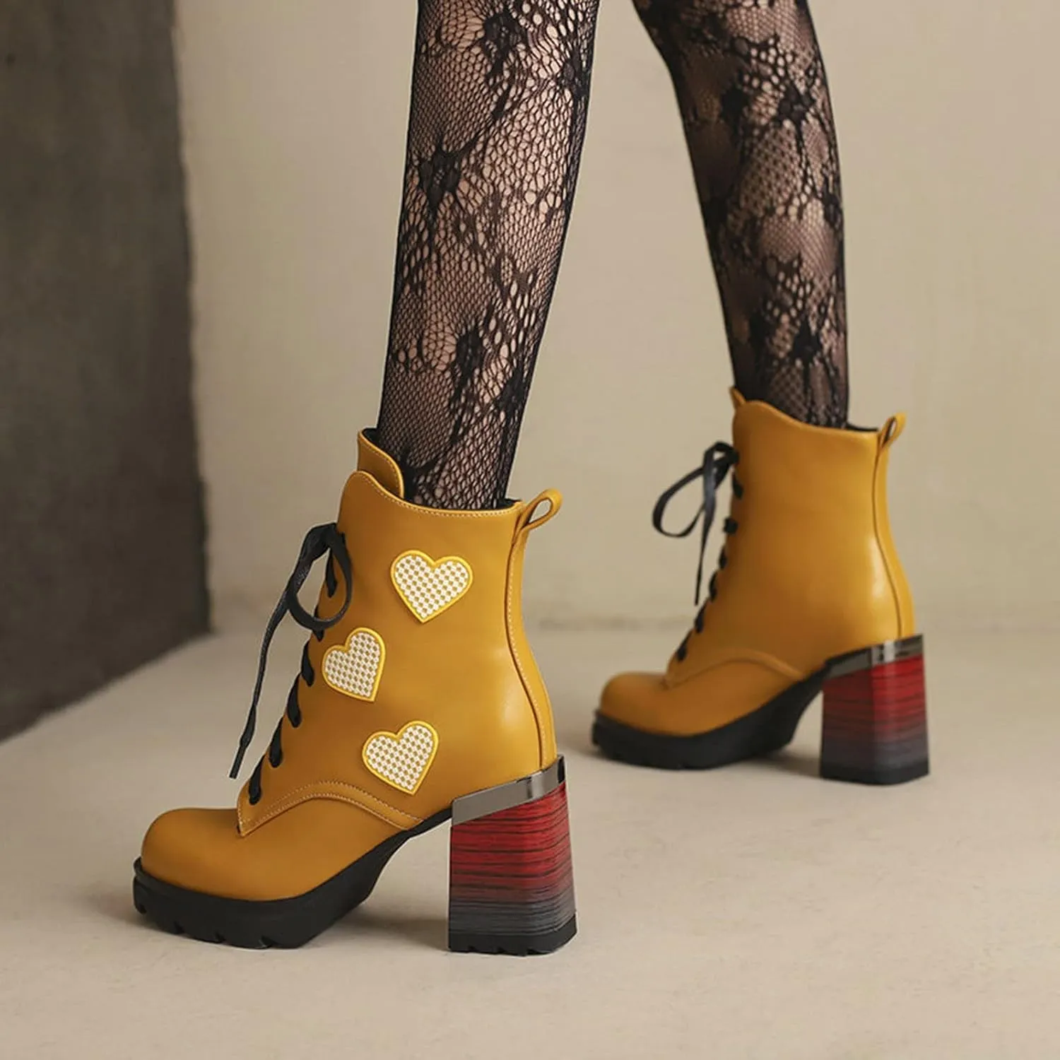 Women's Chunky Heel Ankle Booties Platform Round Toe High Block Heel Lace up Combat Boots Fashion Boot Shoes