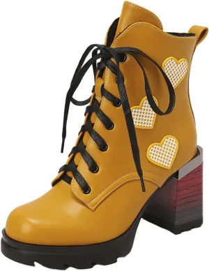Women's Chunky Heel Ankle Booties Platform Round Toe High Block Heel Lace up Combat Boots Fashion Boot Shoes