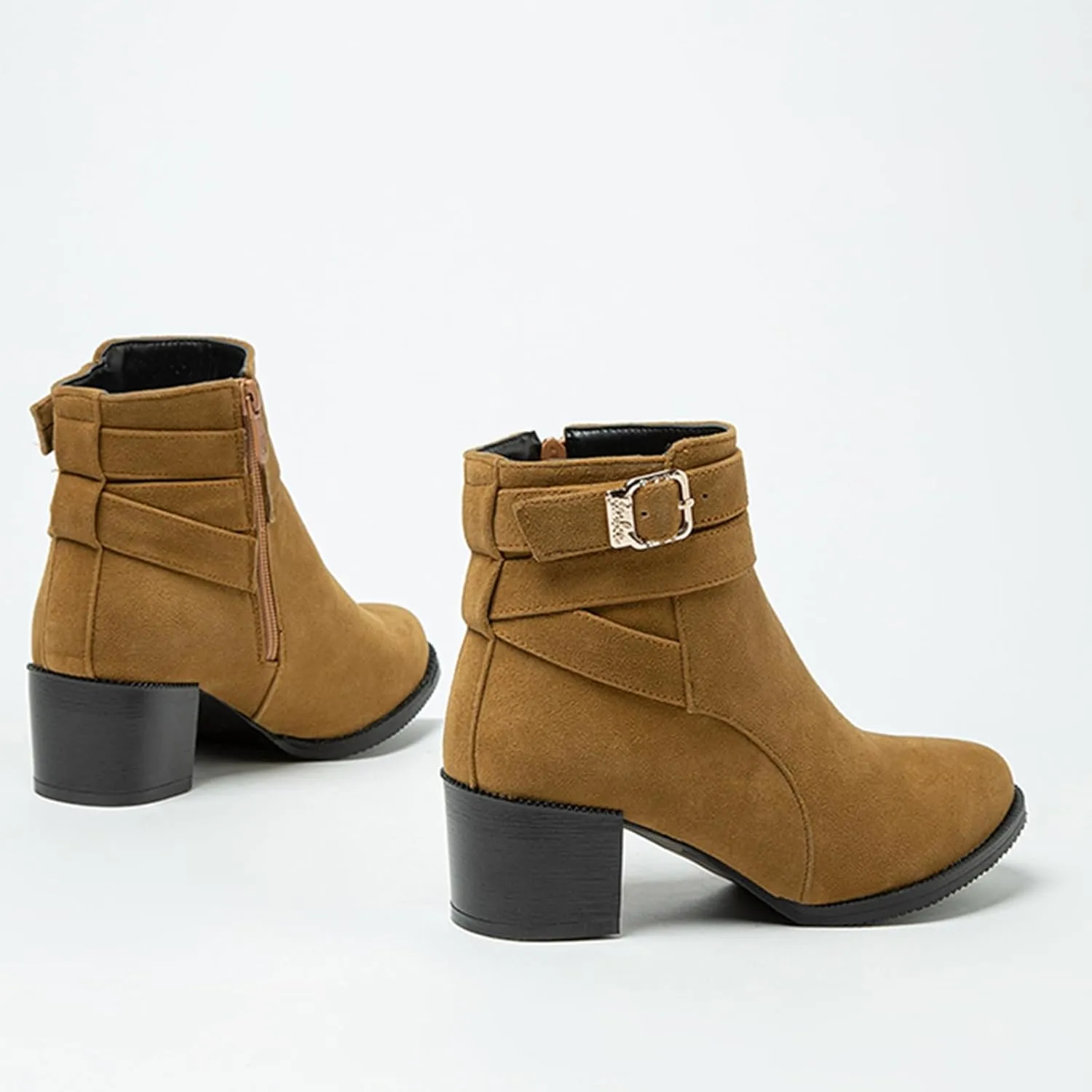 Women's Chunky Heel Ankle Boots Side Zipper Booties