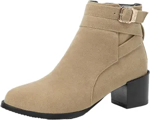 Women's Chunky Heel Ankle Boots Side Zipper Booties