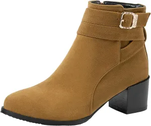 Women's Chunky Heel Ankle Boots Side Zipper Booties