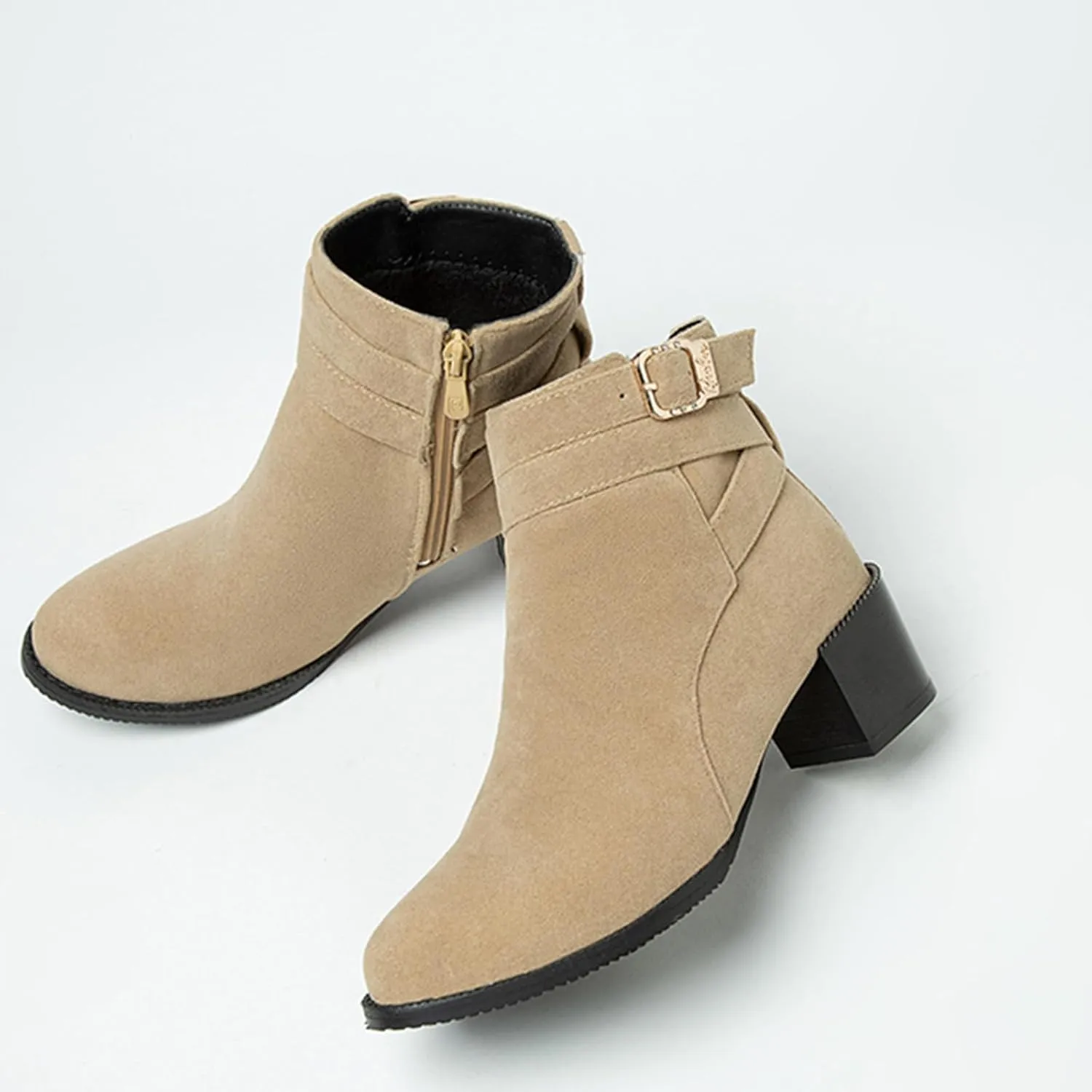 Women's Chunky Heel Ankle Boots Side Zipper Booties