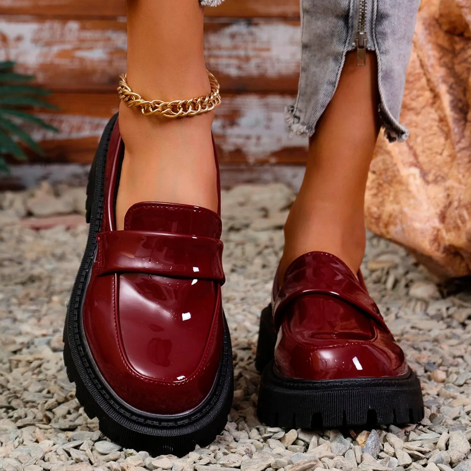 Women's Chunky Loafer 2025 Slip-Ons Shoes Casual Business Shoes Platform Loafers Lug Sole Penny Loafers