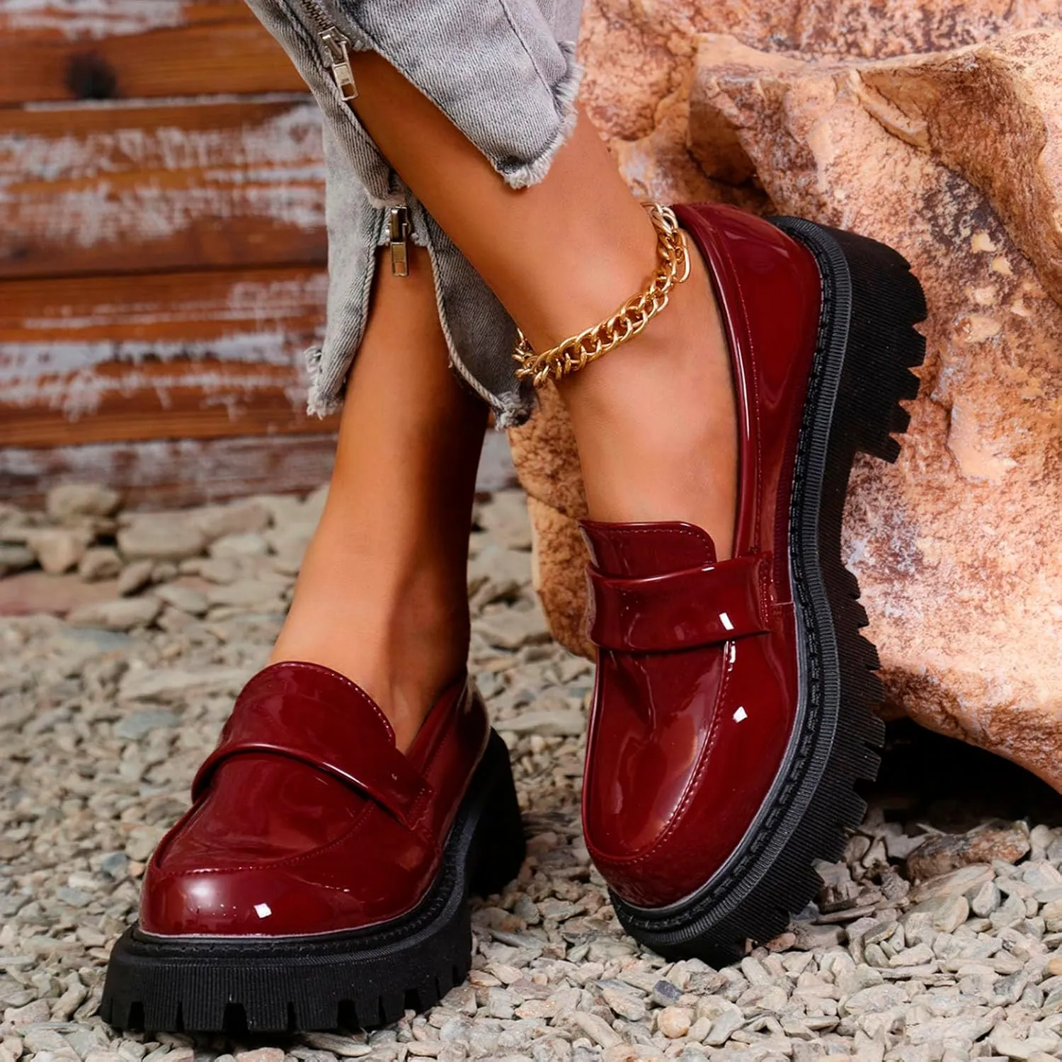 Women's Chunky Loafer 2025 Slip-Ons Shoes Casual Business Shoes Platform Loafers Lug Sole Penny Loafers