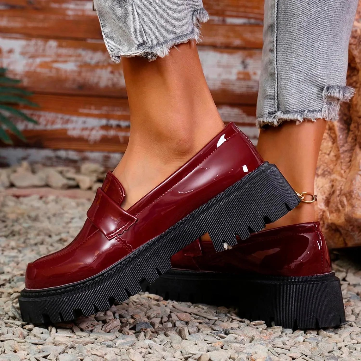 Women's Chunky Loafer 2025 Slip-Ons Shoes Casual Business Shoes Platform Loafers Lug Sole Penny Loafers