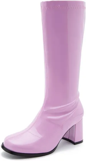 Women's Go-Go Boot Mid Calf Boots PU Leather Ladies Party Dance Shoes with Zipper Costume Boots