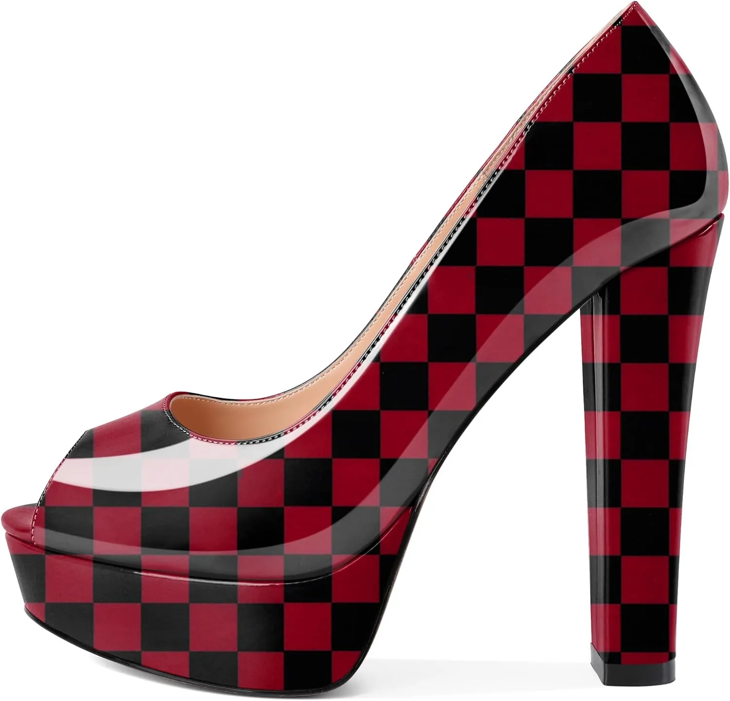 Women's High Heel Pumps Peep Toe Pump for Women Platform High Heels Chunky Block Heeled Shoes Sexy Dance Pumps 5.5 Inch Heel