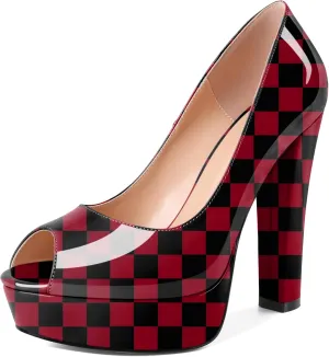 Women's High Heel Pumps Peep Toe Pump for Women Platform High Heels Chunky Block Heeled Shoes Sexy Dance Pumps 5.5 Inch Heel