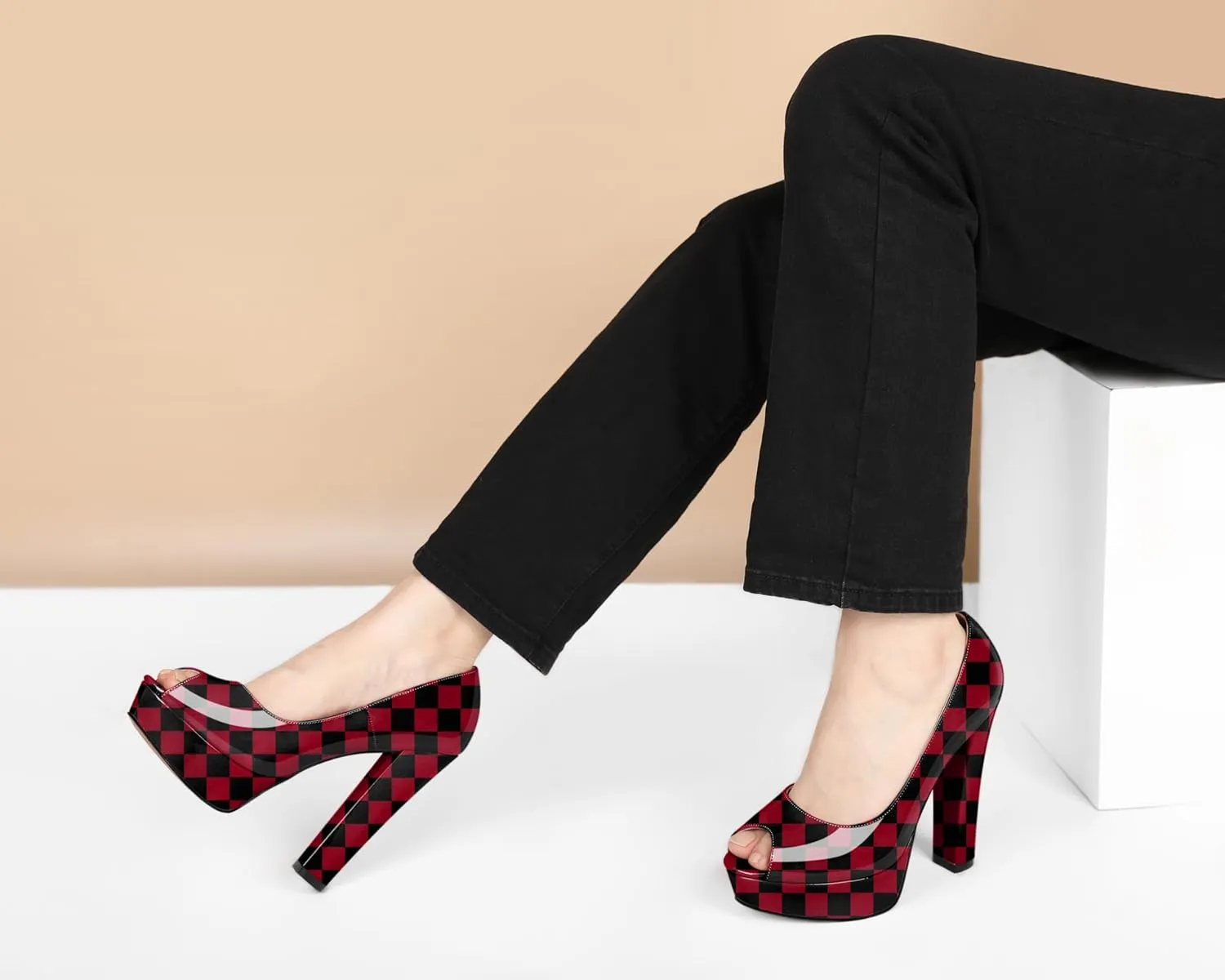 Women's High Heel Pumps Peep Toe Pump for Women Platform High Heels Chunky Block Heeled Shoes Sexy Dance Pumps 5.5 Inch Heel