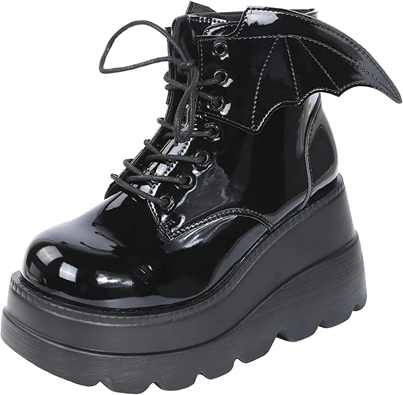 Womens High Platform Goth Ankle Booties Wedges Chunky High Heel Round-Toe Lace up Punk Combat Boots for Women