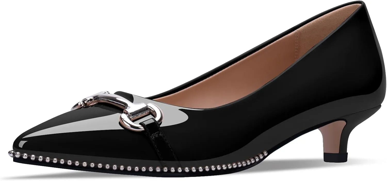 Women's Kitten Heels Pumps Pointed Closed Toe Slip On Dress Shoes
