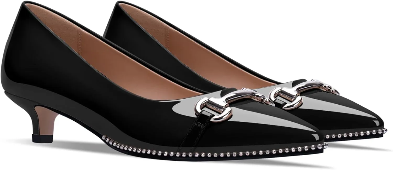 Women's Kitten Heels Pumps Pointed Closed Toe Slip On Dress Shoes