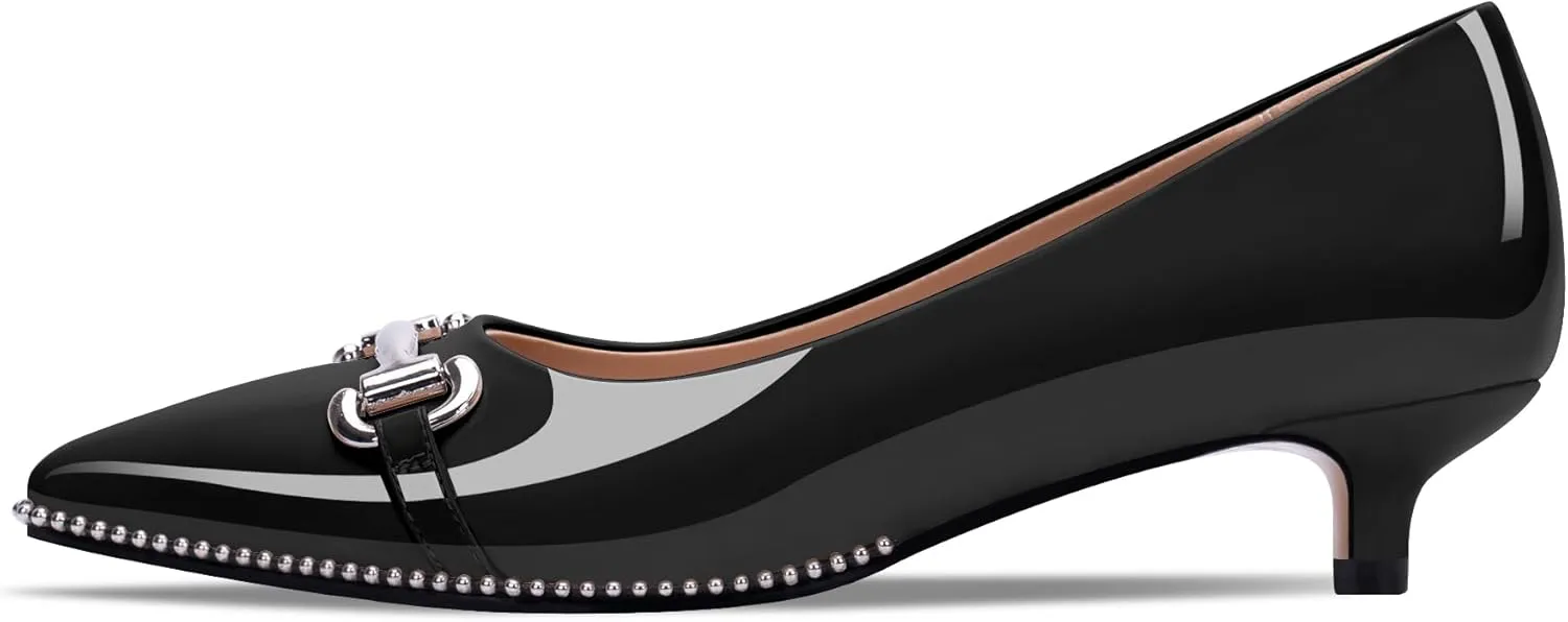 Women's Kitten Heels Pumps Pointed Closed Toe Slip On Dress Shoes