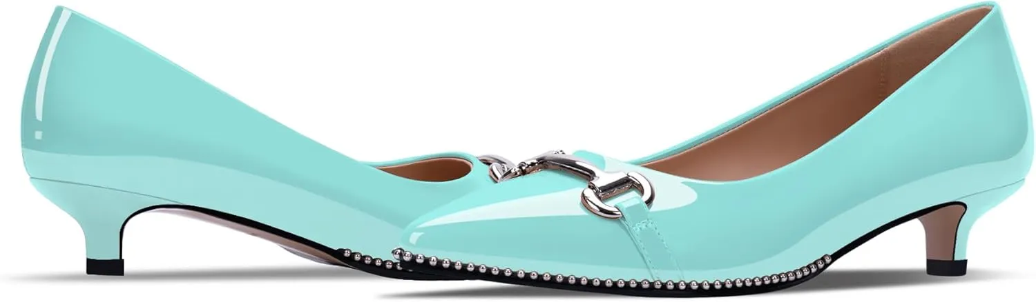 Women's Kitten Heels Pumps Pointed Closed Toe Slip On Dress Shoes