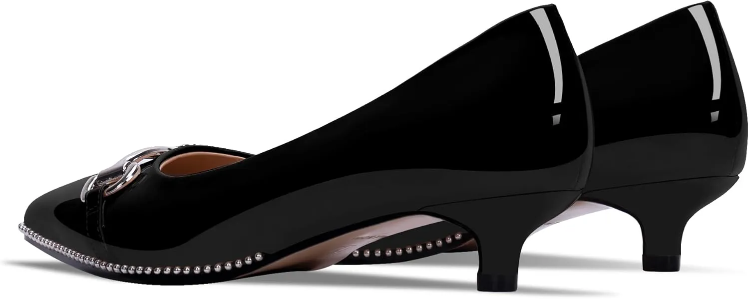 Women's Kitten Heels Pumps Pointed Closed Toe Slip On Dress Shoes