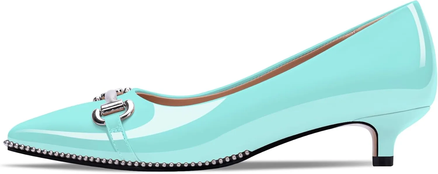 Women's Kitten Heels Pumps Pointed Closed Toe Slip On Dress Shoes