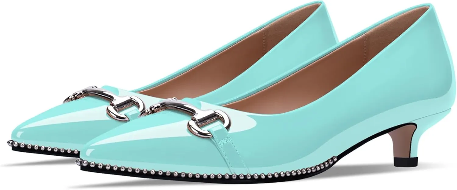 Women's Kitten Heels Pumps Pointed Closed Toe Slip On Dress Shoes