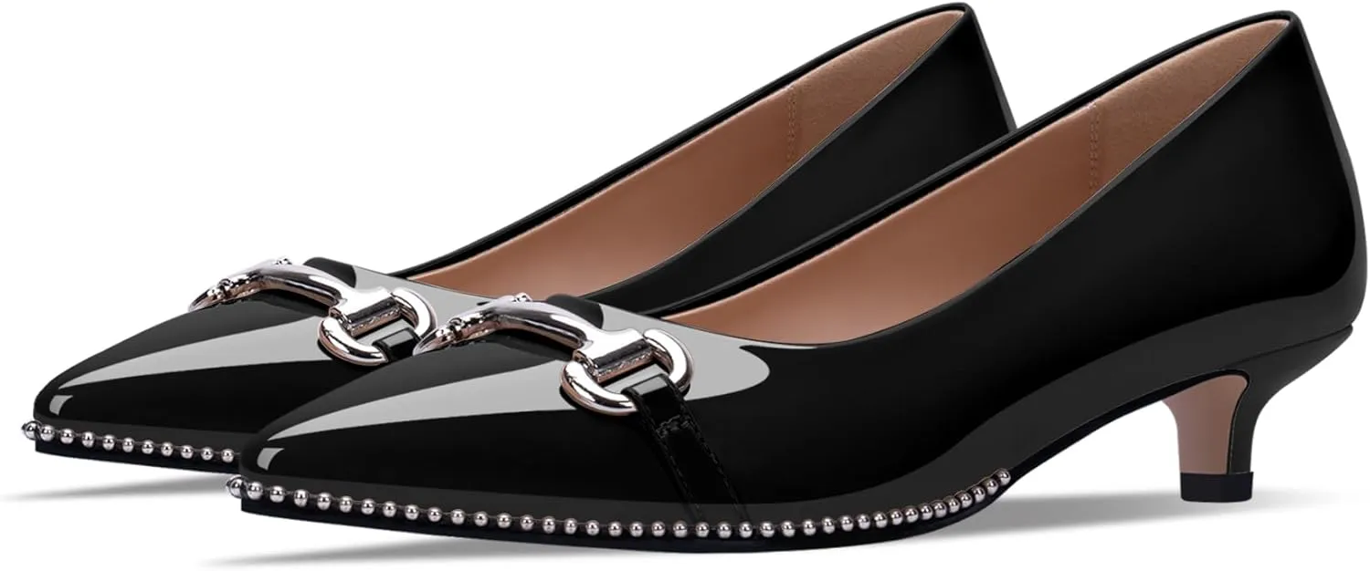 Women's Kitten Heels Pumps Pointed Closed Toe Slip On Dress Shoes
