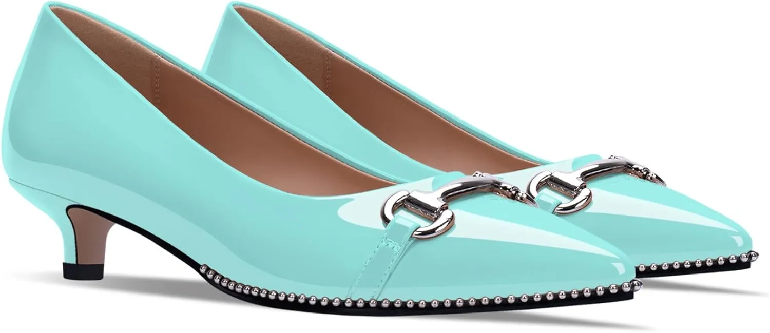 Women's Kitten Heels Pumps Pointed Closed Toe Slip On Dress Shoes