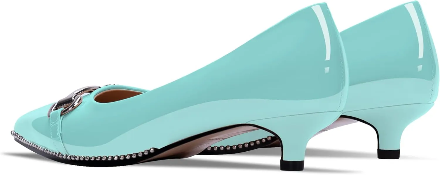 Women's Kitten Heels Pumps Pointed Closed Toe Slip On Dress Shoes