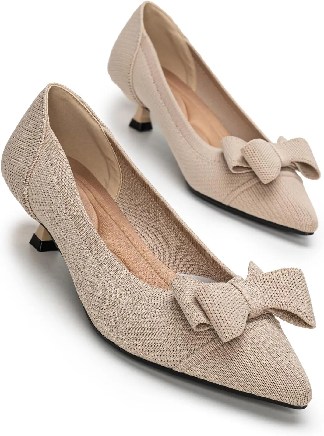 Womens Kitten Heels Pumps Shoes Comfortable Knit Closed Toe Heels for Women Work Office Casual Wedding Dressy