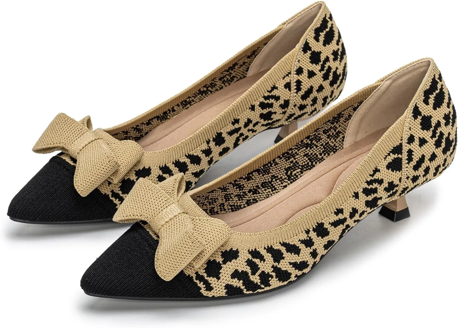 Womens Kitten Heels Pumps Shoes Comfortable Knit Closed Toe Heels for Women Work Office Casual Wedding Dressy