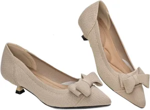 Womens Kitten Heels Pumps Shoes Comfortable Knit Closed Toe Heels for Women Work Office Casual Wedding Dressy