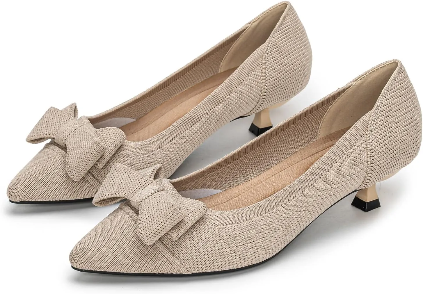 Womens Kitten Heels Pumps Shoes Comfortable Knit Closed Toe Heels for Women Work Office Casual Wedding Dressy