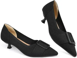 Womens Kitten Heels Pumps Shoes Comfortable Knit Closed Toe Heels for Women Work Office Casual Wedding Dressy