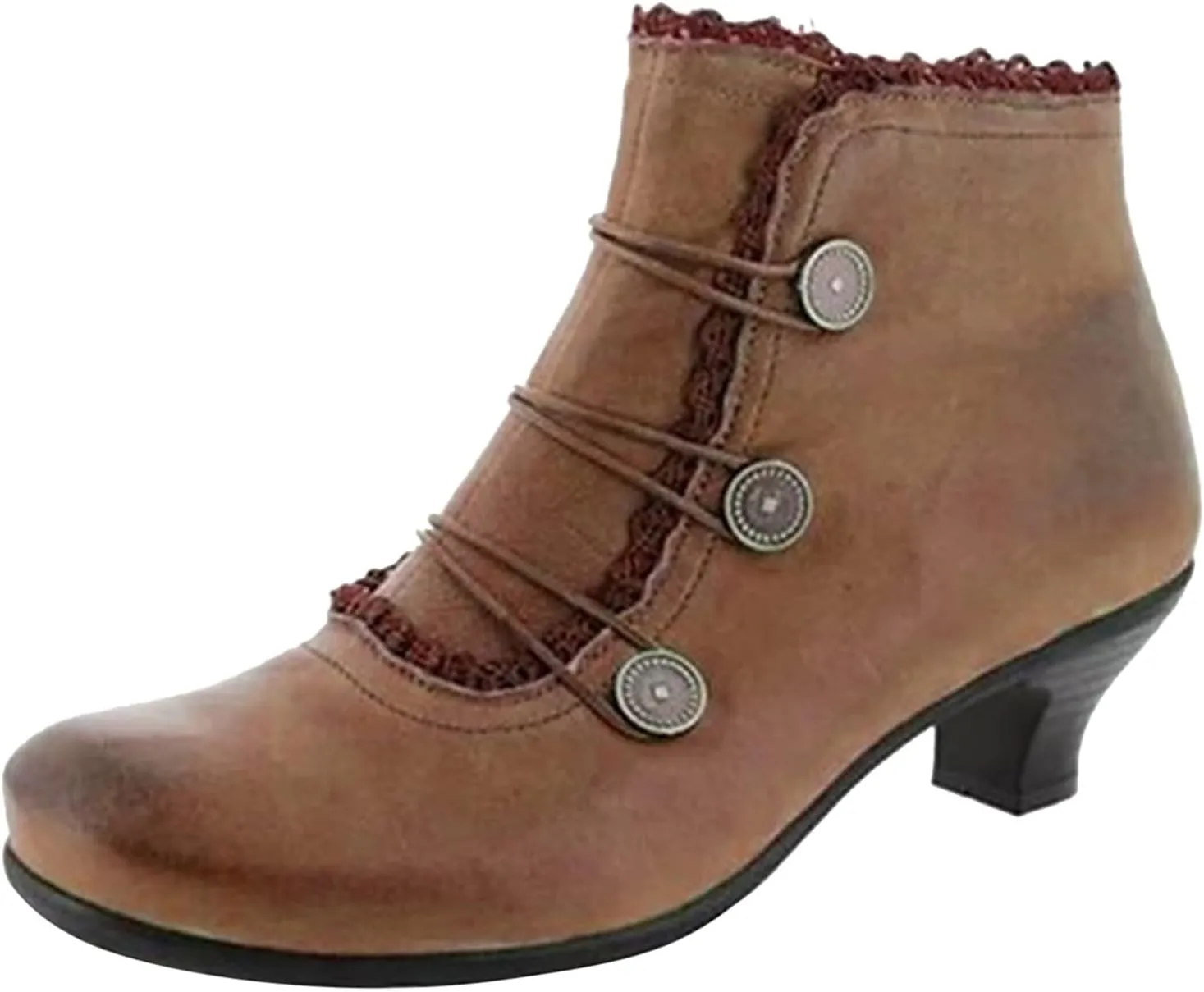 Women's Leather Boots Round Toe Retro Lace Round Buckle Short Boots Low Heel Boots Mens Boots Size 13