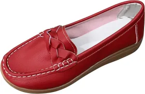 Women's Leather Flats Shoes Slip-Ons Casual Walking Loafers Breathable Driving Flats Shoes Orthopedic Loafers