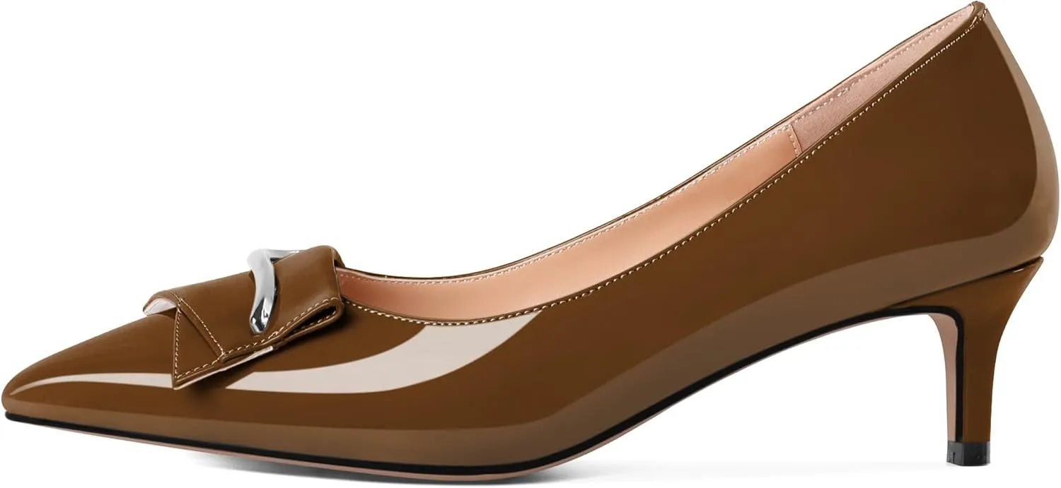 Women's Low Kitten Heels Closed Pointey Toe Pumps Low Stiletto Heels Slip-on Buckle Pumps Wedding Bridal Party 2 Inches Dress Shoes