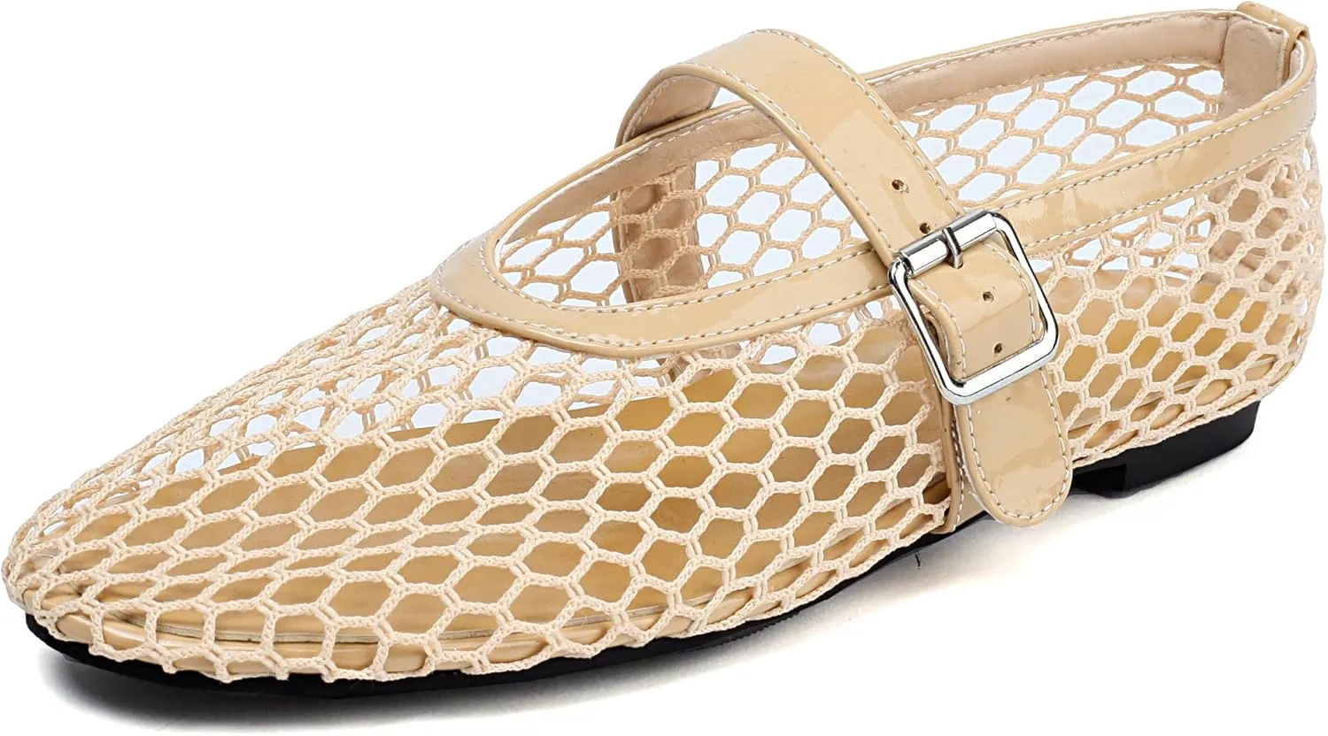 Women's Mesh Ballet Flats Mary Jane Ballerina Buckle Ankle Strap Round Toe Comfy Casual Office Shoes Closed Toe Dress Pumps