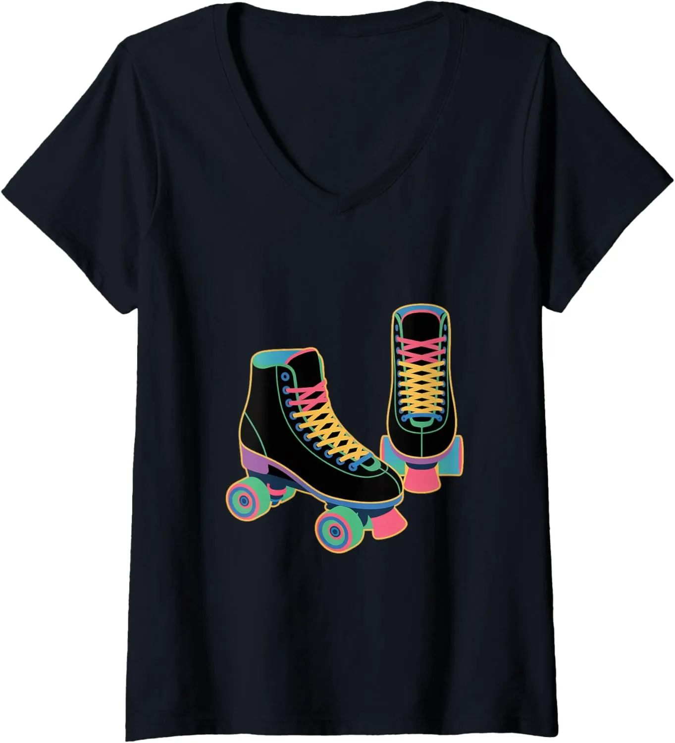 Womens Retro Roller Skate Shoes Roller Skating V-Neck T-Shirt