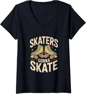 Womens Skaters Gonna Skate Roller Skate Shoes Roller Skating V-Neck T-Shirt