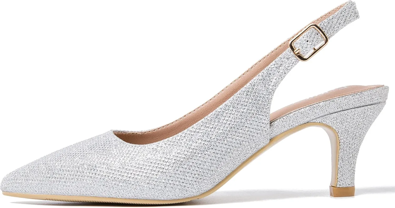 Women's Slingback Kitten Heel Pointed Closed Toe Low Heel Pumps Elegant Comfortable Dress Wedding Evening Bridal Party Shoes