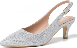Women's Slingback Kitten Heel Pointed Closed Toe Low Heel Pumps Elegant Comfortable Dress Wedding Evening Bridal Party Shoes